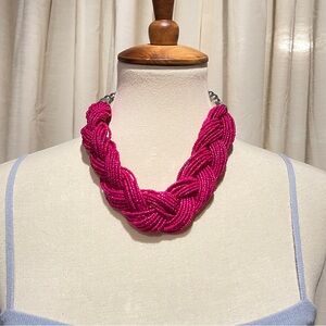Pink Multistrand Seed Bead Braided Statement Necklace